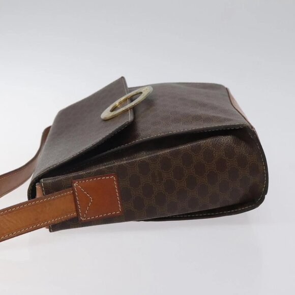 CELINE Macadam Canvas Circle Shoulder Bag PVC Leather Brown Gold Auth 122059 - Picture 6 of 14